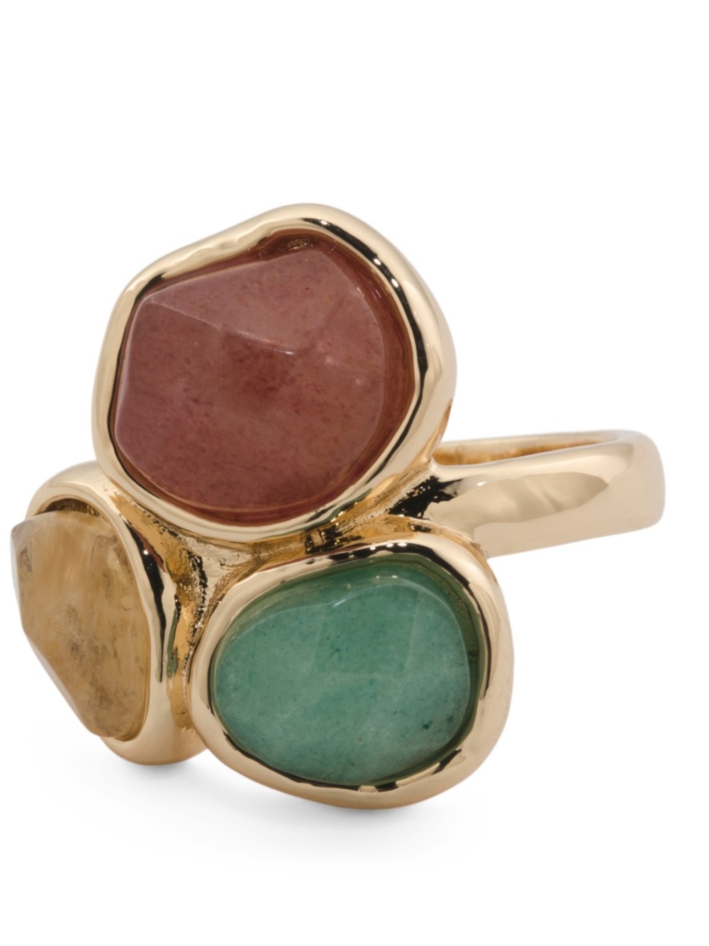 NIB Piper K Gold Trio Gemstone Ring with Green, Pink and Yellow Stones